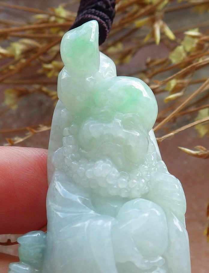 Certified Hand Carved Green Natural Burma A Jade jadeite Da Mo Buddha God Bag Pendant Necklace