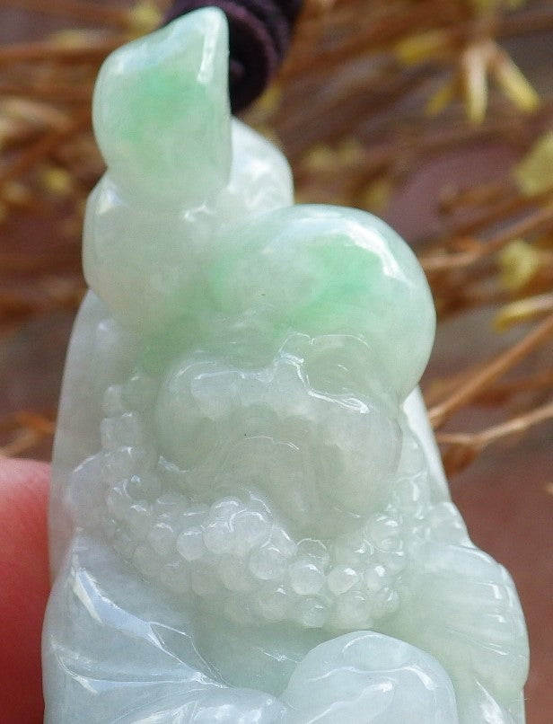 Certified Hand Carved Green Natural Burma A Jade jadeite Da Mo Buddha God Bag Pendant Necklace