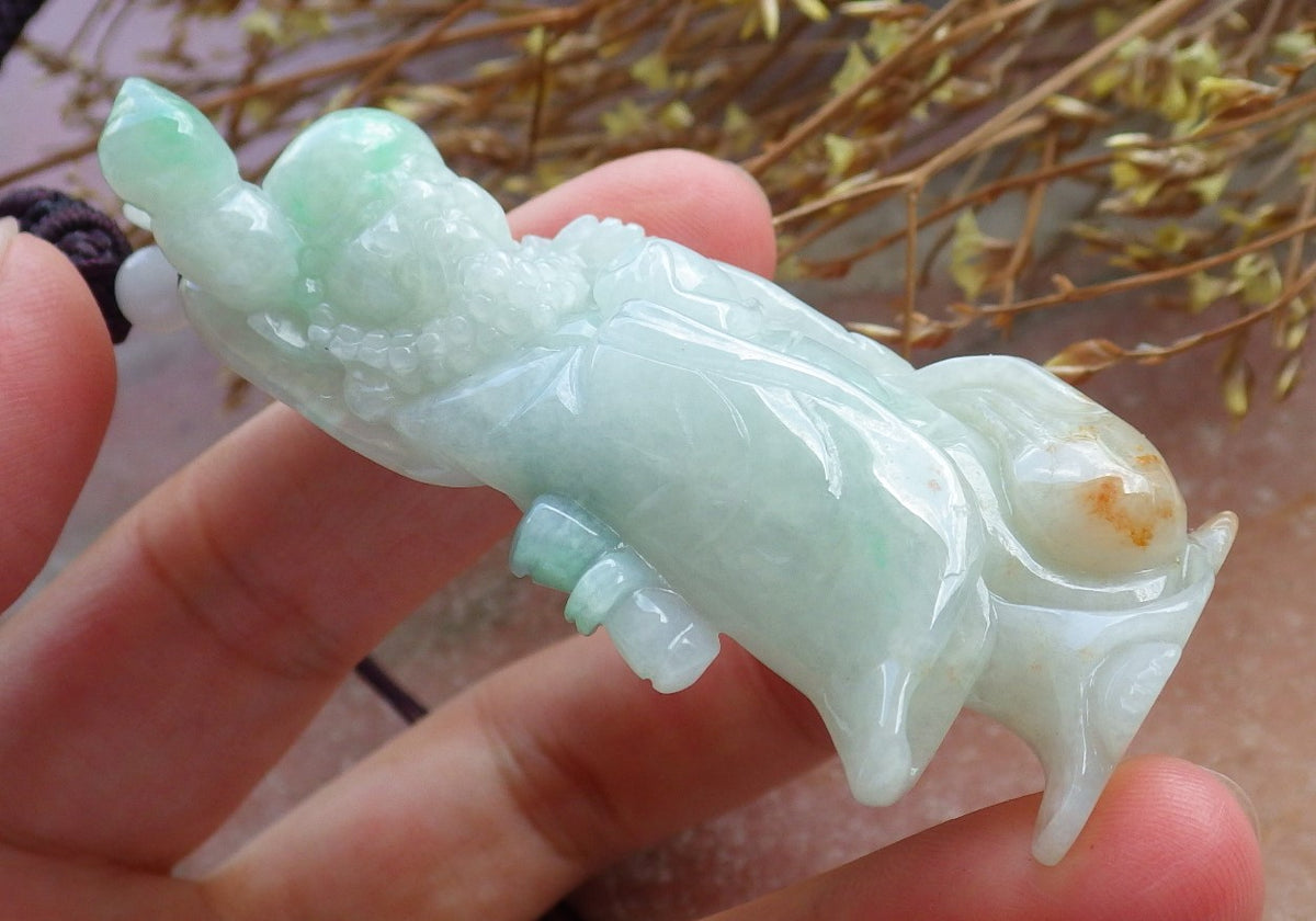 Certified Hand Carved Green Natural Burma A Jade jadeite Da Mo Buddha God Bag Pendant Necklace