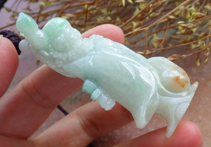 Certified Hand Carved Green Natural Burma A Jade jadeite Da Mo Buddha God Bag Pendant Necklace