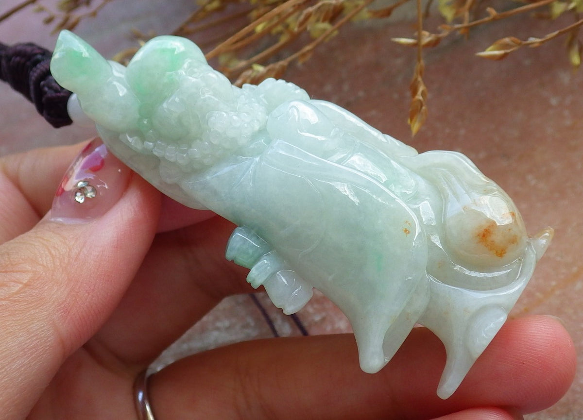 Certified Hand Carved Green Natural Burma A Jade jadeite Da Mo Buddha God Bag Pendant Necklace
