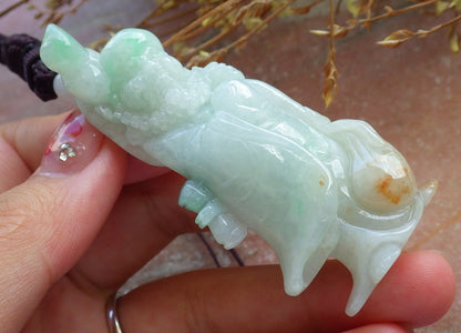 Certified Hand Carved Green Natural Burma A Jade jadeite Da Mo Buddha God Bag Pendant Necklace