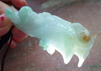 Certified Hand Carved Green Natural Burma A Jade jadeite Da Mo Buddha God Bag Pendant Necklace