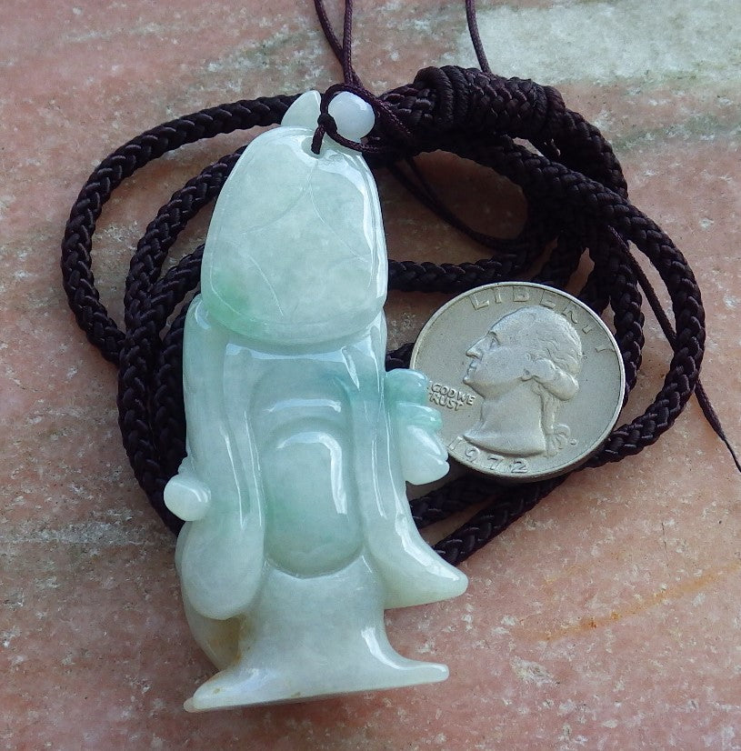 Certified Hand Carved Green Natural Burma A Jade jadeite Da Mo Buddha God Bag Pendant Necklace