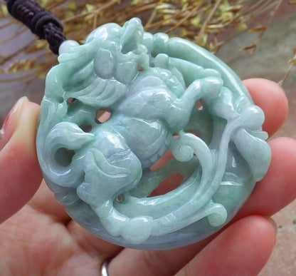 Certified Hand Carved Lavender Natural Myanmar Burma A Jade jadeite Dragon Kai Lun Pendant Necklace