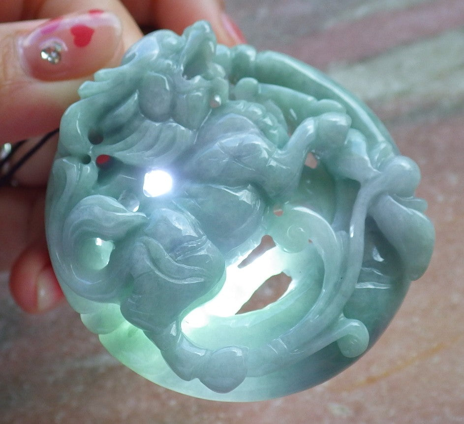 Certified Hand Carved Lavender Natural Myanmar Burma A Jade jadeite Dragon Kai Lun Pendant Necklace