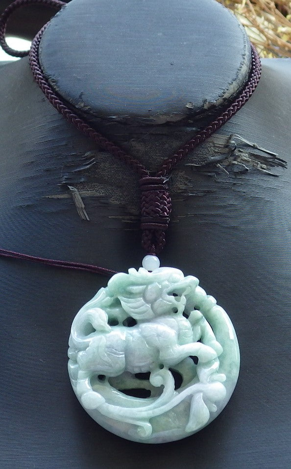 Certified Hand Carved Lavender Natural Myanmar Burma A Jade jadeite Dragon Kai Lun Pendant Necklace