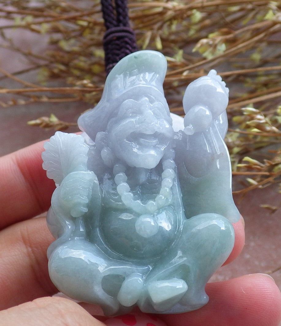 Certified Hand Carved Green Natural Myanmar Burma Grade A Jade jadeite Ji Kung Buddha God Pendant Necklace