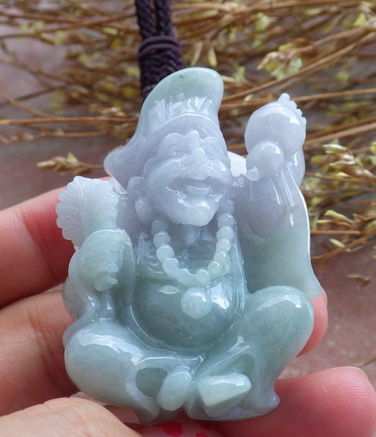 Certified Hand Carved Green Natural Myanmar Burma Grade A Jade jadeite Ji Kung Buddha God Pendant Necklace