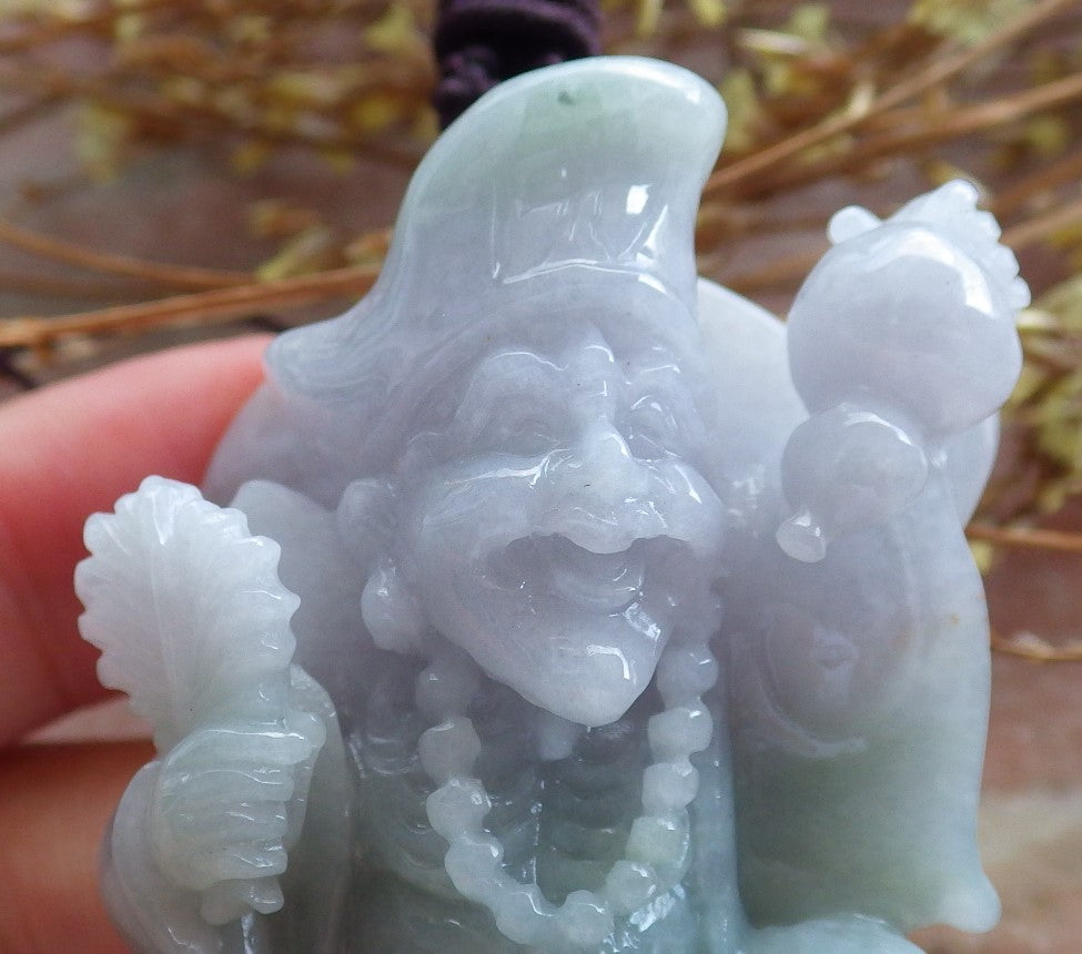 Certified Hand Carved Green Natural Myanmar Burma Grade A Jade jadeite Ji Kung Buddha God Pendant Necklace