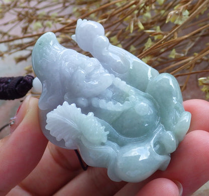 Certified Hand Carved Green Natural Myanmar Burma Grade A Jade jadeite Ji Kung Buddha God Pendant Necklace