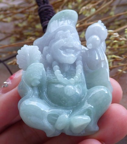 Certified Hand Carved Green Natural Myanmar Burma Grade A Jade jadeite Ji Kung Buddha God Pendant Necklace