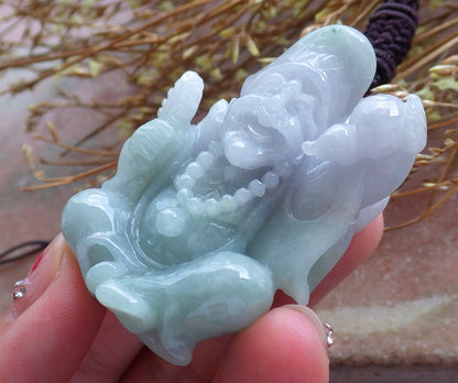 Certified Hand Carved Green Natural Myanmar Burma Grade A Jade jadeite Ji Kung Buddha God Pendant Necklace