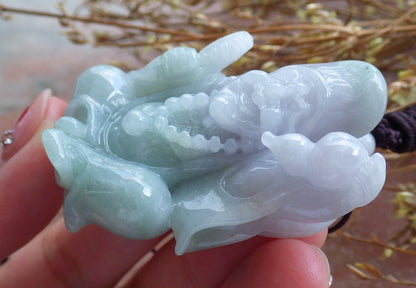 Certified Hand Carved Green Natural Myanmar Burma Grade A Jade jadeite Ji Kung Buddha God Pendant Necklace