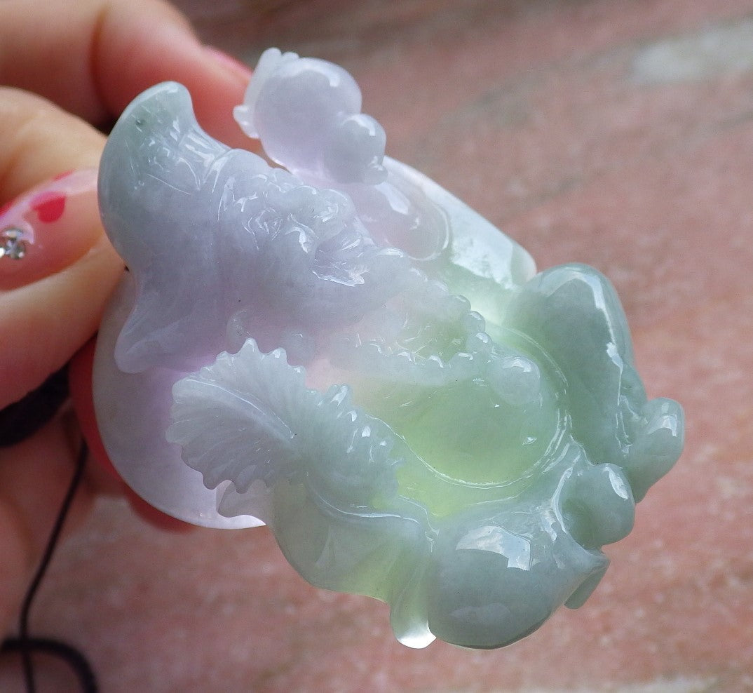 Certified Hand Carved Green Natural Myanmar Burma Grade A Jade jadeite Ji Kung Buddha God Pendant Necklace