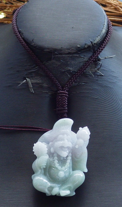 Certified Hand Carved Green Natural Myanmar Burma Grade A Jade jadeite Ji Kung Buddha God Pendant Necklace