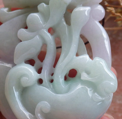 Certified Hand Carved Natural Myanmar Burma A Jade jadeite Frog Toad Lotus Peach Pendant Necklace
