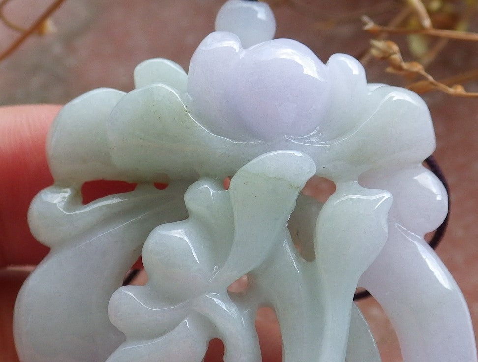 Certified Hand Carved Natural Myanmar Burma A Jade jadeite Frog Toad Lotus Peach Pendant Necklace