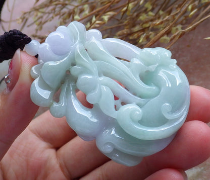 Certified Hand Carved Natural Myanmar Burma A Jade jadeite Frog Toad Lotus Peach Pendant Necklace