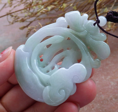 Certified Hand Carved Natural Myanmar Burma A Jade jadeite Frog Toad Lotus Peach Pendant Necklace