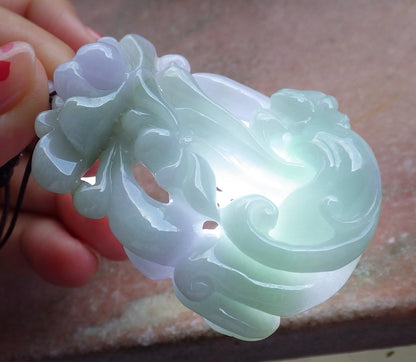 Certified Hand Carved Natural Myanmar Burma A Jade jadeite Frog Toad Lotus Peach Pendant Necklace
