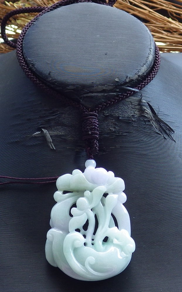 Certified Hand Carved Natural Myanmar Burma A Jade jadeite Frog Toad Lotus Peach Pendant Necklace