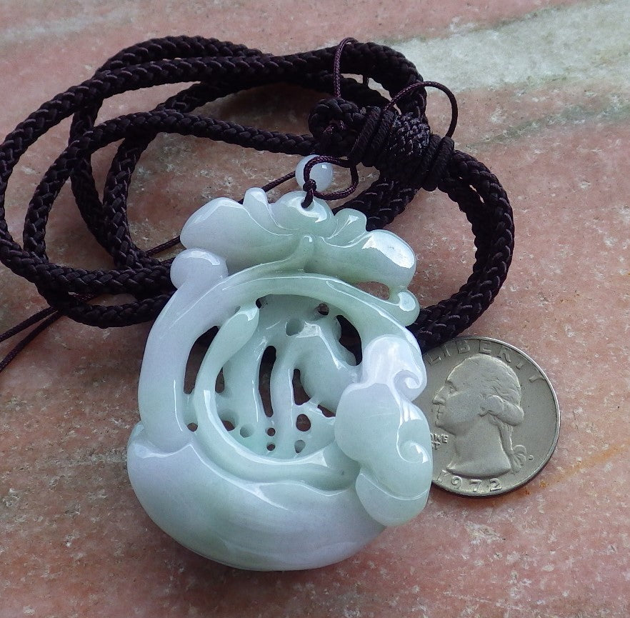 Certified Hand Carved Natural Myanmar Burma A Jade jadeite Frog Toad Lotus Peach Pendant Necklace