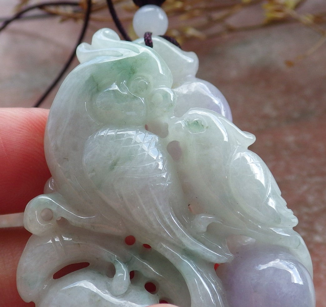 Certified Hand Carved Natural Myanmar Burma Grade A Jade jadeite Phoenix Bird Parrot Ruyi Lucky Amulet Pendant Necklace