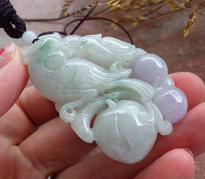 Certified Hand Carved Natural Myanmar Burma Grade A Jade jadeite Phoenix Bird Parrot Ruyi Lucky Amulet Pendant Necklace