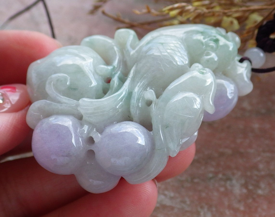 Certified Hand Carved Natural Myanmar Burma Grade A Jade jadeite Phoenix Bird Parrot Ruyi Lucky Amulet Pendant Necklace