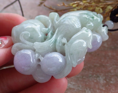 Certified Hand Carved Natural Myanmar Burma Grade A Jade jadeite Phoenix Bird Parrot Ruyi Lucky Amulet Pendant Necklace