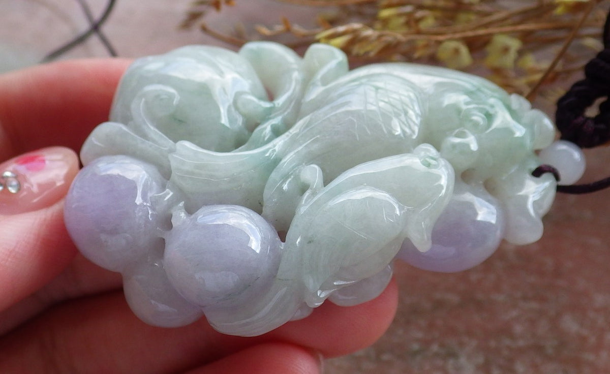 Certified Hand Carved Natural Myanmar Burma Grade A Jade jadeite Phoenix Bird Parrot Ruyi Lucky Amulet Pendant Necklace