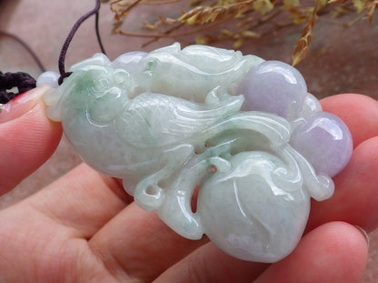 Certified Hand Carved Natural Myanmar Burma Grade A Jade jadeite Phoenix Bird Parrot Ruyi Lucky Amulet Pendant Necklace