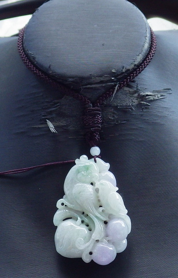 Certified Hand Carved Natural Myanmar Burma Grade A Jade jadeite Phoenix Bird Parrot Ruyi Lucky Amulet Pendant Necklace
