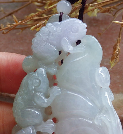 Certified Hand Carved Natural Myanmar Burma A Jade jadeite Frog Toad Lotus Lucky Amulet Pendant Necklace