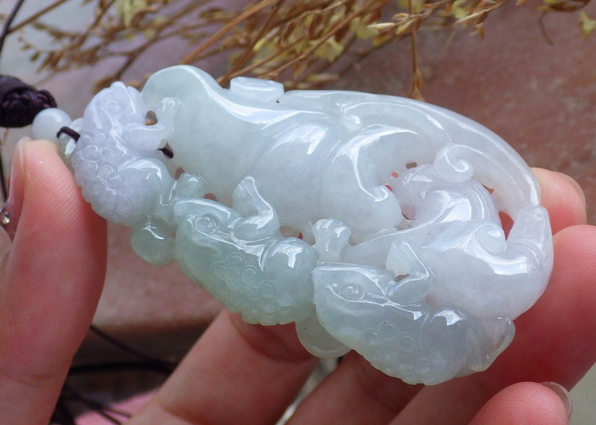 Certified Hand Carved Natural Myanmar Burma A Jade jadeite Frog Toad Lotus Lucky Amulet Pendant Necklace