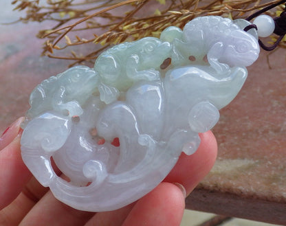 Certified Hand Carved Natural Myanmar Burma A Jade jadeite Frog Toad Lotus Lucky Amulet Pendant Necklace
