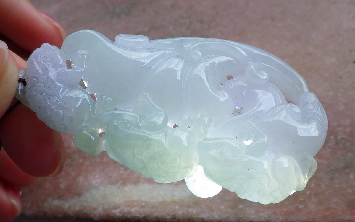 Certified Hand Carved Natural Myanmar Burma A Jade jadeite Frog Toad Lotus Lucky Amulet Pendant Necklace