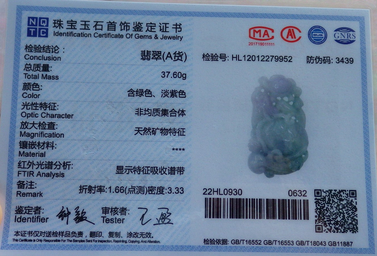 Certified Hand Carved Green Natural Myanmar Burma A Jade Jadeite Dragon Turtle Ruyi Pendant Necklace