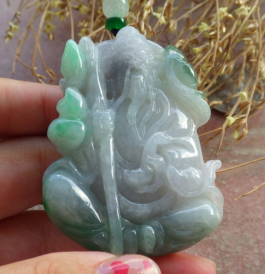 Certified Hand Carved Natural Myanmar Burma A Jade jadeite Fisherman Catch Fish Lucky Amulet Pendant Necklace