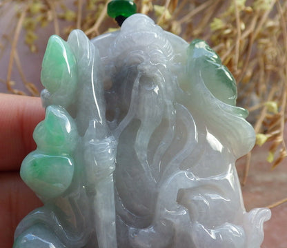 Certified Hand Carved Natural Myanmar Burma A Jade jadeite Fisherman Catch Fish Lucky Amulet Pendant Necklace