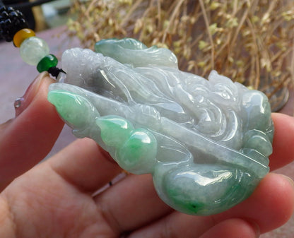 Certified Hand Carved Natural Myanmar Burma A Jade jadeite Fisherman Catch Fish Lucky Amulet Pendant Necklace