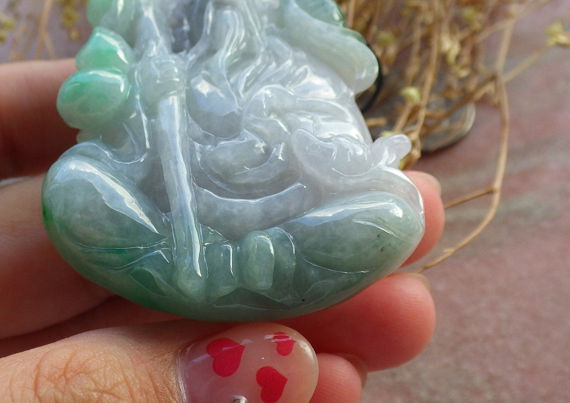 Certified Hand Carved Natural Myanmar Burma A Jade jadeite Fisherman Catch Fish Lucky Amulet Pendant Necklace