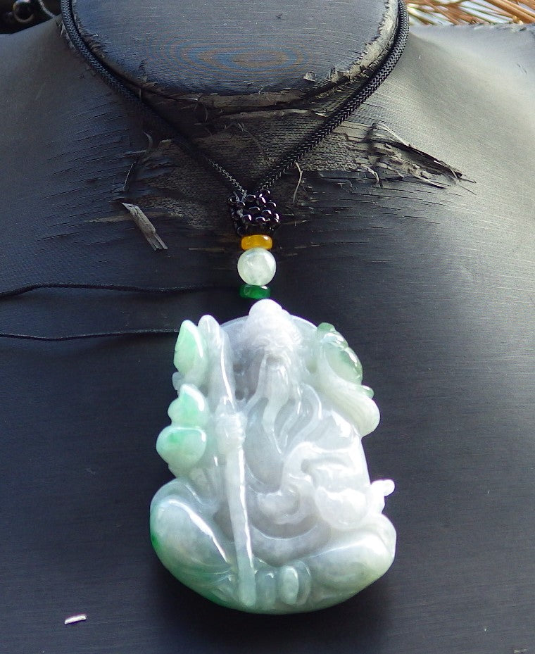 Certified Hand Carved Natural Myanmar Burma A Jade jadeite Fisherman Catch Fish Lucky Amulet Pendant Necklace