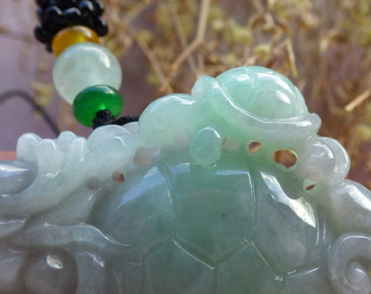 Certified Hand Carved Natural Myanmar Burma Grade A Jade jadeite Dragon Turtle Lucky Amulet Pendant Necklace