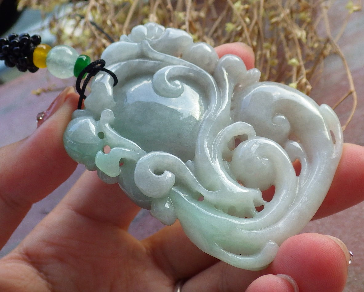 Certified Hand Carved Natural Myanmar Burma Grade A Jade jadeite Dragon Turtle Lucky Amulet Pendant Necklace