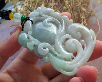Certified Hand Carved Natural Myanmar Burma Grade A Jade jadeite Dragon Turtle Lucky Amulet Pendant Necklace