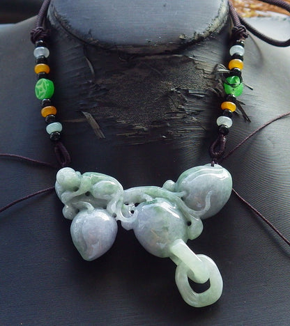 Certified Hand Carved Lavender Green Natural Myanmar Burma A Jade jadeite Monkey Peach Pendant Necklace