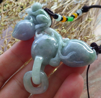 Certified Hand Carved Lavender Green Natural Myanmar Burma A Jade jadeite Monkey Peach Pendant Necklace