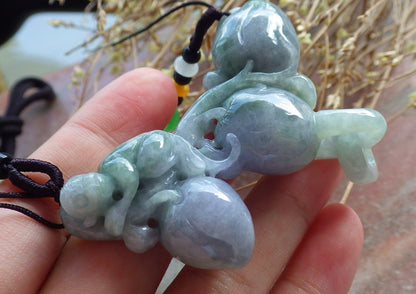 Certified Hand Carved Lavender Green Natural Myanmar Burma A Jade jadeite Monkey Peach Pendant Necklace